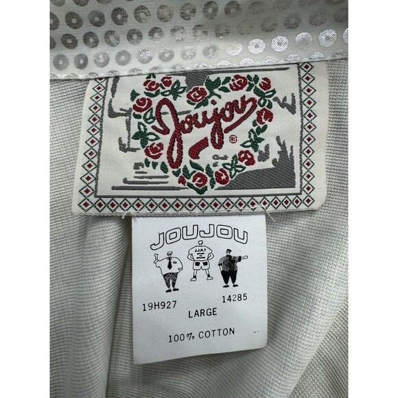 JOUJOU Womens Silver Dot Button Up Metallic Large 100% Cotton Made In USA - Picture 10 of 11